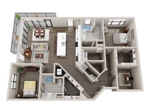 Floor plan for 2 beds, 2.5 baths, 1722 sqft